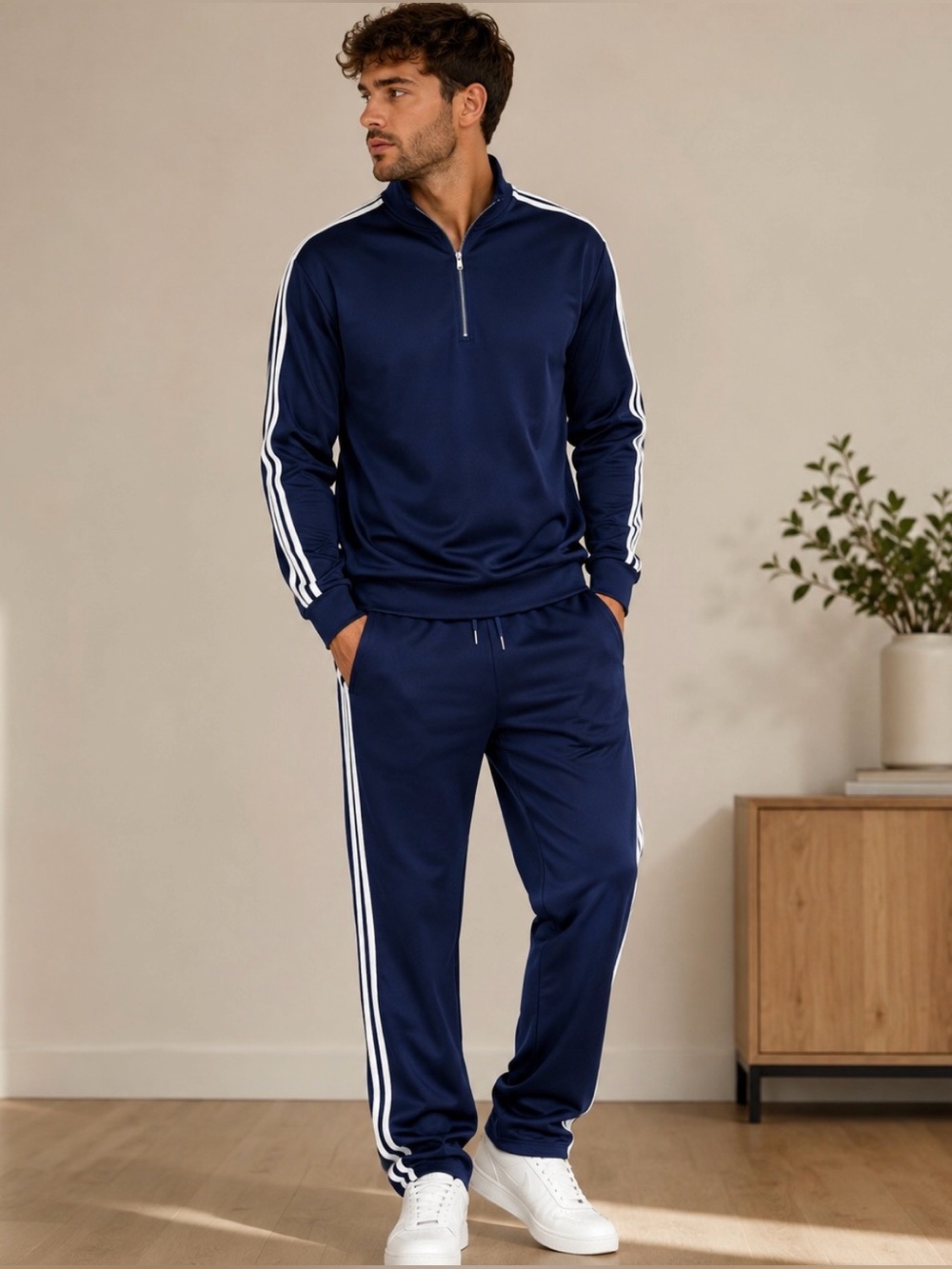 Men's Retro Y2K athletic Track Warmup Navy White Striped NWOT